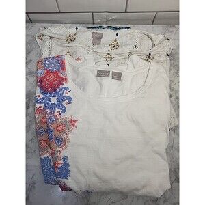 Chicos Zenergy Women's Sz 3/16  Top Blouse 3/4 Sleeve Pullover Artsy Casual